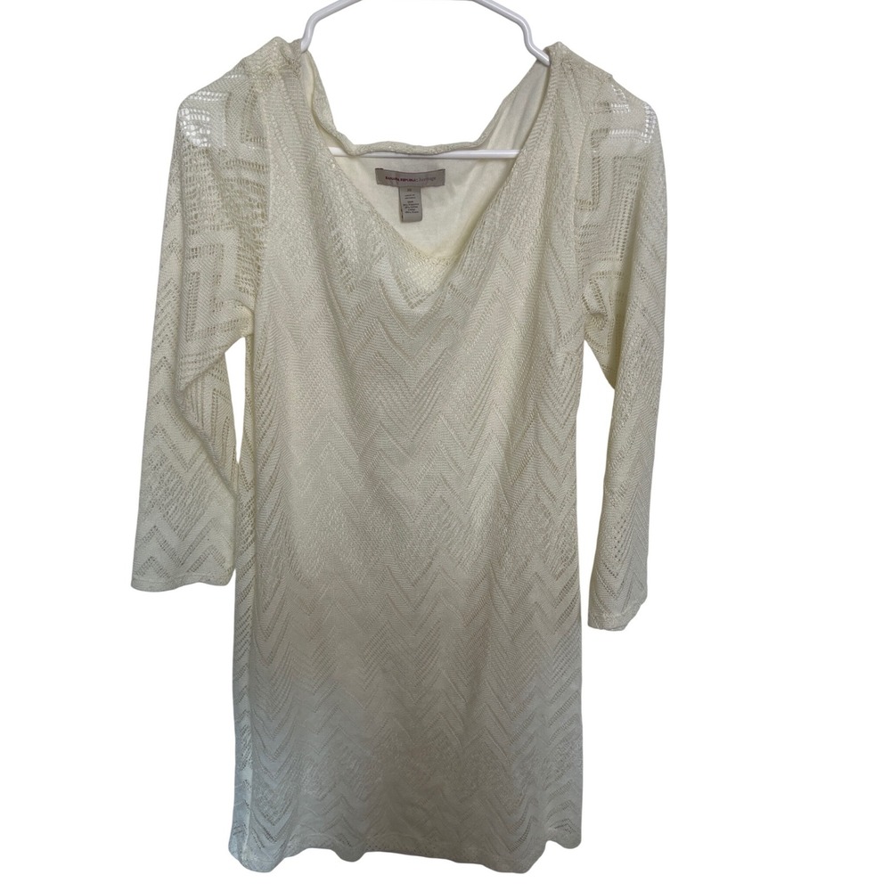 Banana Republic Heritage Cream Chevron Crochet Lace Cowl Neck Shift Dress 10 60s